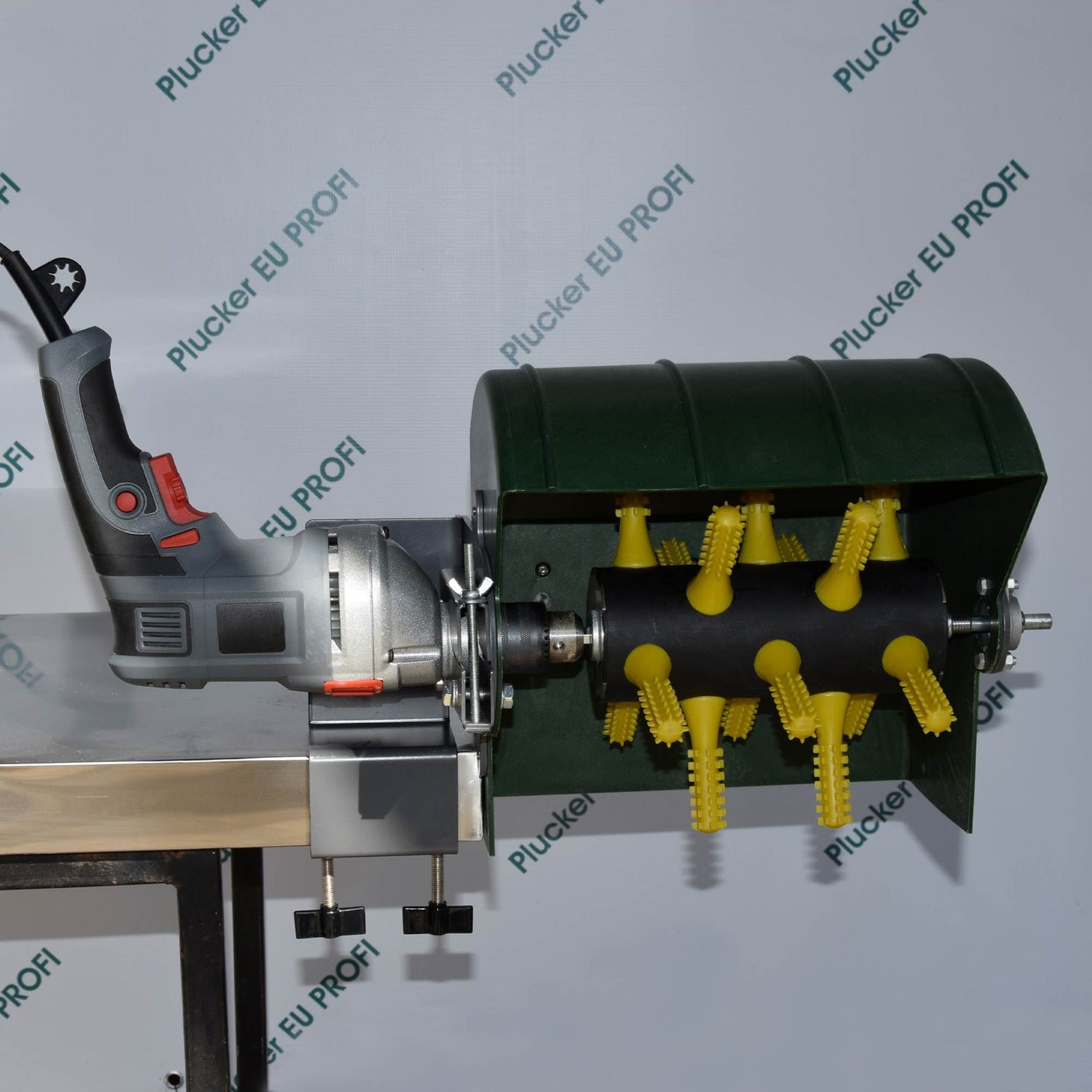 Drill Feather Plucker Attachment with Desk and Wall Mount