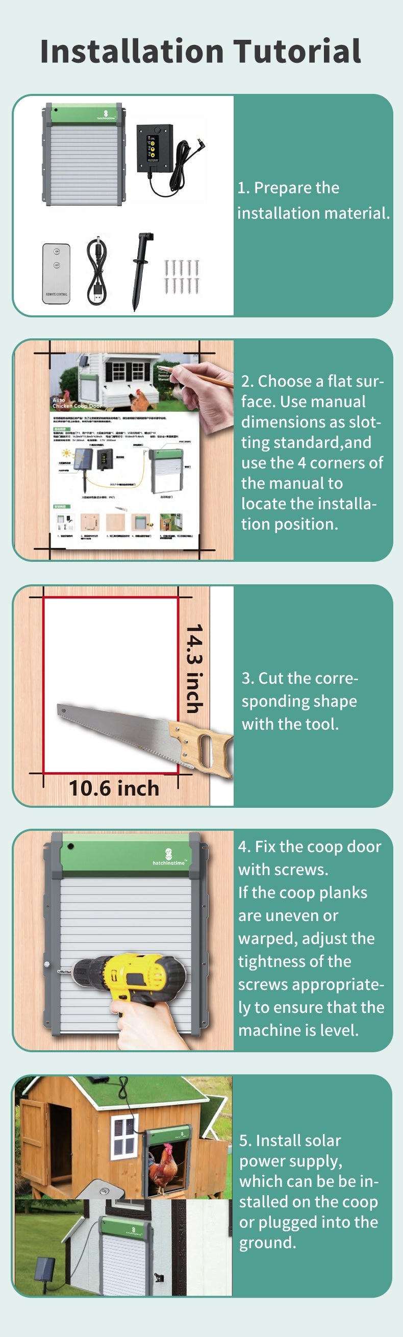 Sungate Solar Powered Automatic Chicken Coop Door with Remote